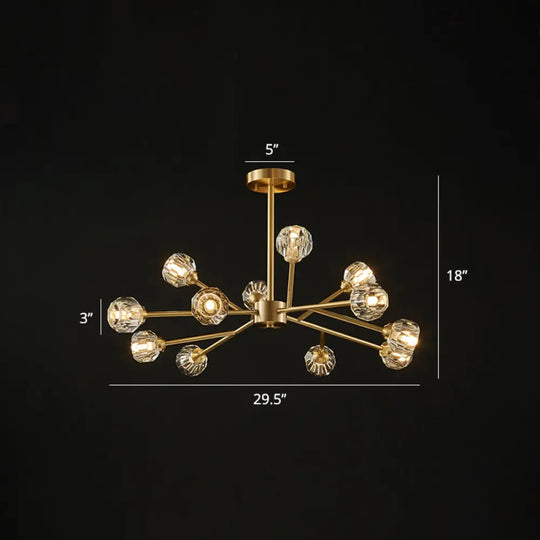 Modern Brass Chandelier With Crystal Ball Shade - Tree Branch Pendant Light 12 /