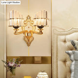 Modern Brass Crystal Block Wall Light Sconce With Carved Backplate