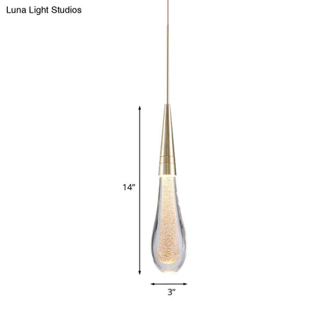 Modern Brass Droplet Crystal Ceiling Lamp With Led Pendant Light - 1 Bubble Design For Living Room