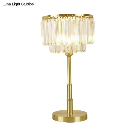 Modern Brass Drum Table Lamp With Clear Hand-Cut Crystal Led Light For Dining Room
