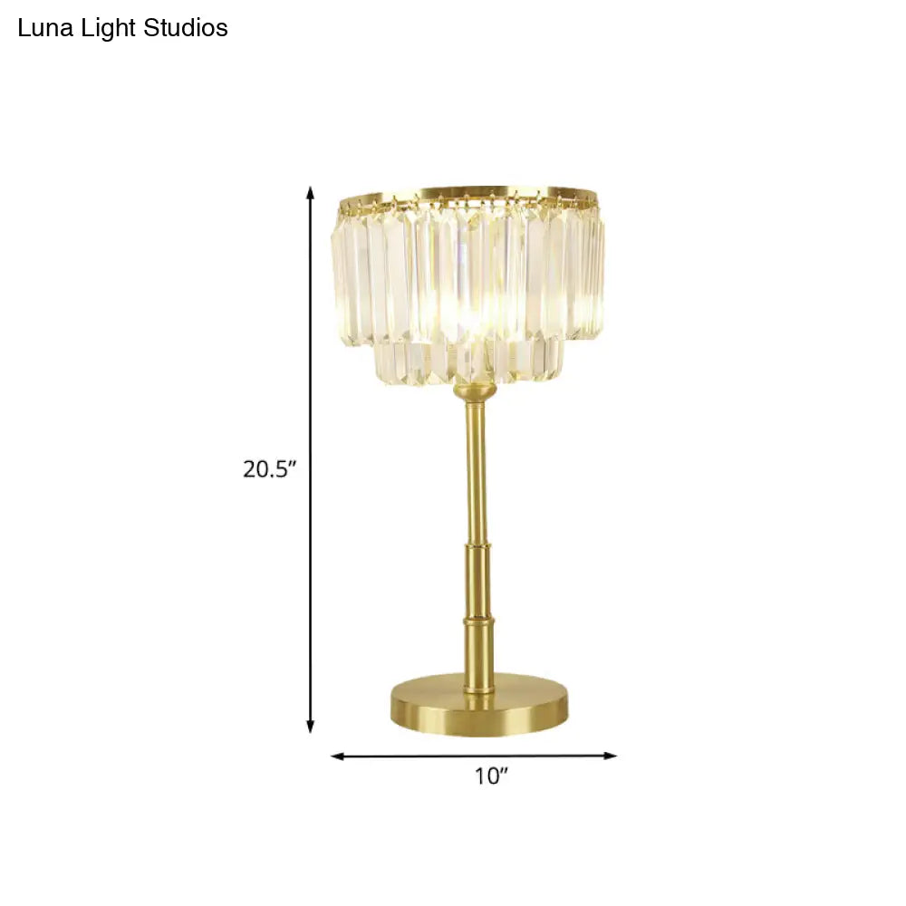 Modern Brass Drum Table Lamp With Clear Hand-Cut Crystal Led Light For Dining Room
