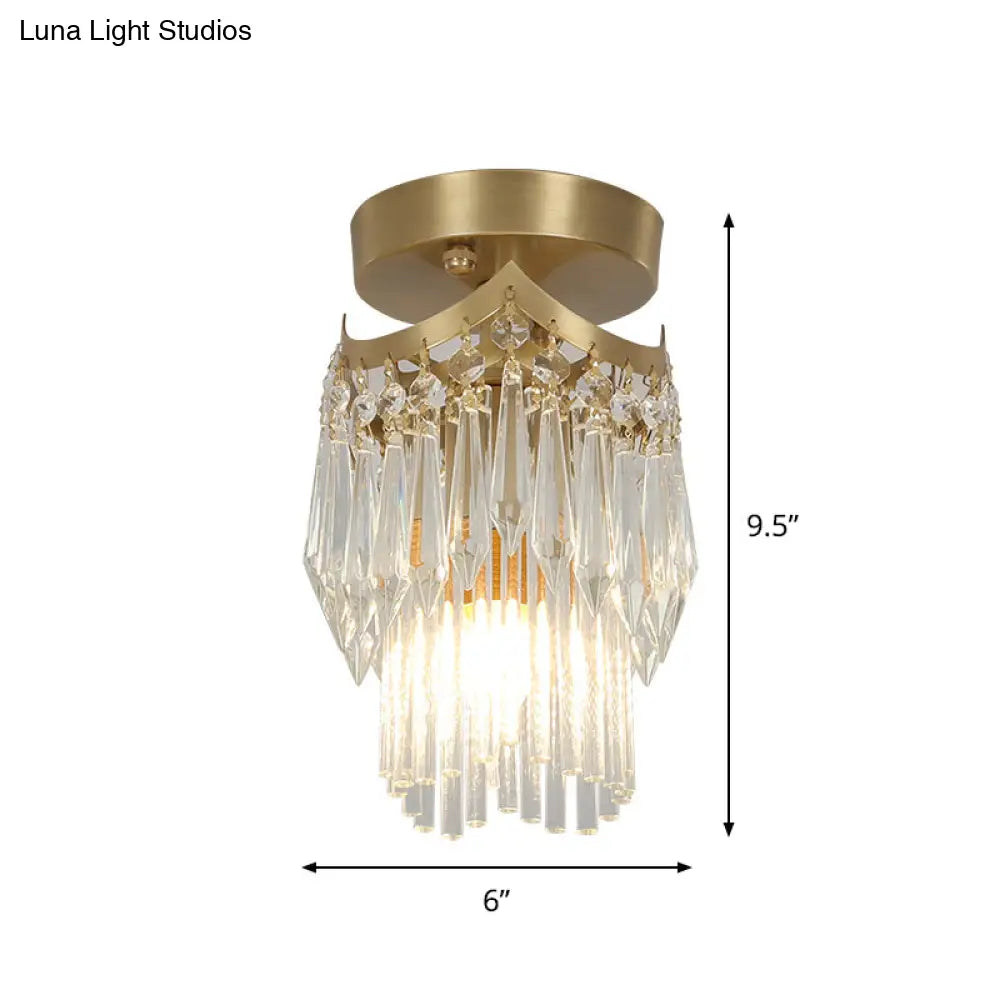 Modern Brass Finish Crystal Drip Semi - Flush Ceiling Lamp Fixture