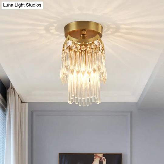 Modern Brass Finish Crystal Drip Semi-Flush Ceiling Lamp Fixture