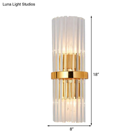 Modern Brass Finished Wall Mounted Sconce Lighting With Clear Crystal Shade - Set Of 2