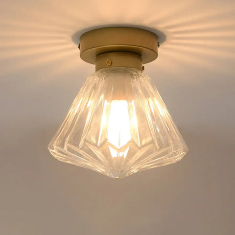 Modern Brass Flush Ceiling Light With Ribbed Glass - 1 Bulb Kitchen Lamp Gold