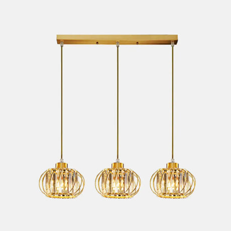 Modern Brass Globe Pendant Light With Crystal Hanging For Dining Area 3 / Linear