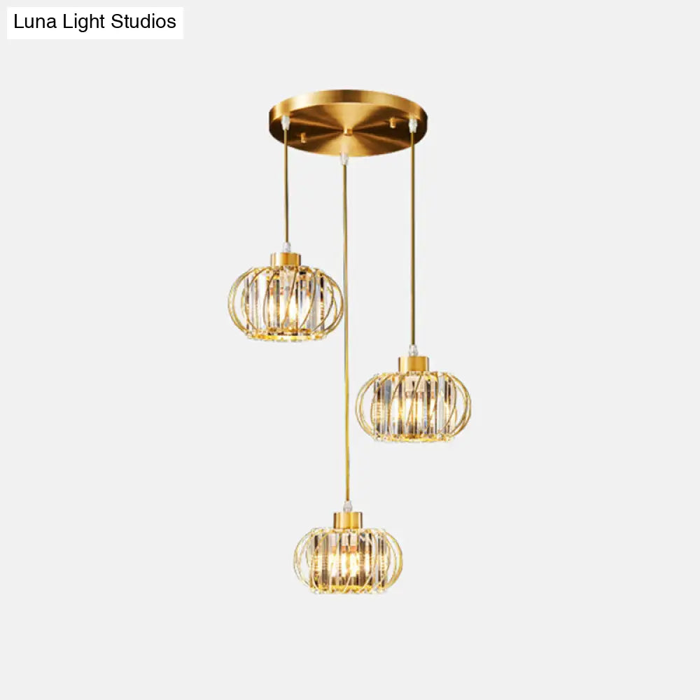 Modern Brass Globe Pendant Light With Crystal Accents Stylish Ceiling Lantern For Dining Area 3 /