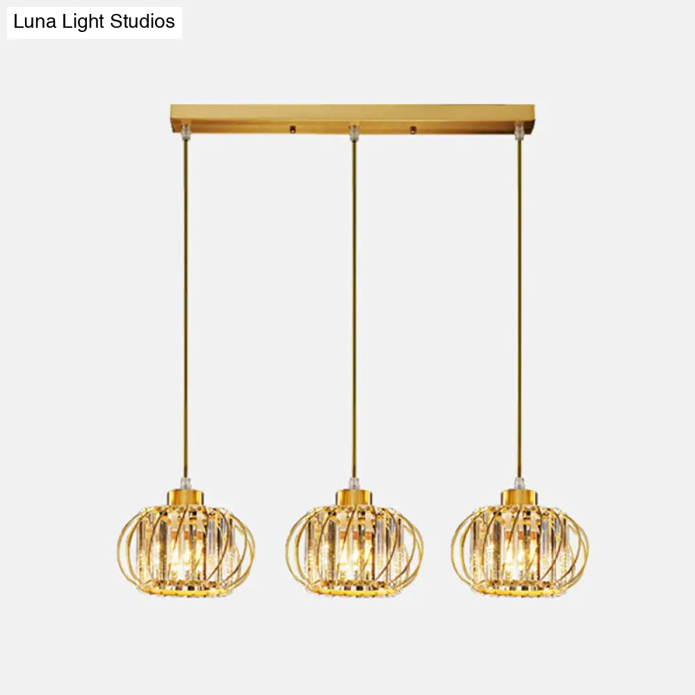 Modern Brass Globe Pendant Light With Crystal Accents Stylish Ceiling Lantern For Dining Area 3 /