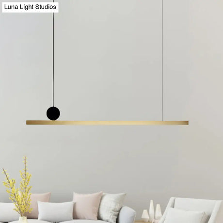 Modern Brass Integrated Led Linear Chandelier Hanging Light Fixture For Dining Room 34.5/46.5 Width