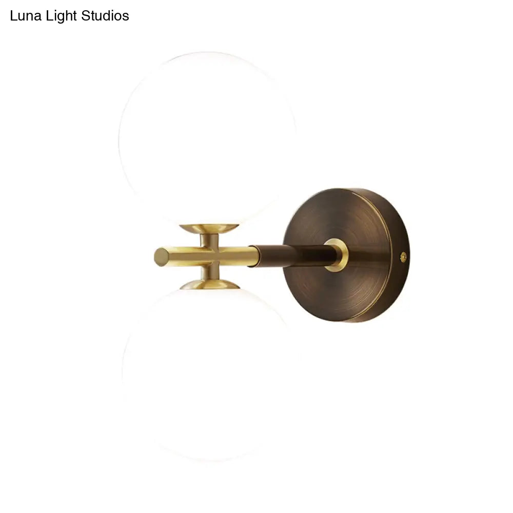 Modern Brass Led Wall Sconce Light - White Glass Mid Century Fixture (1/2 Bulbs)