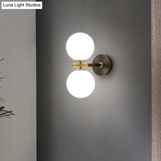 Modern Brass Led Wall Sconce Light - White Glass Mid Century Fixture (1/2 Bulbs)