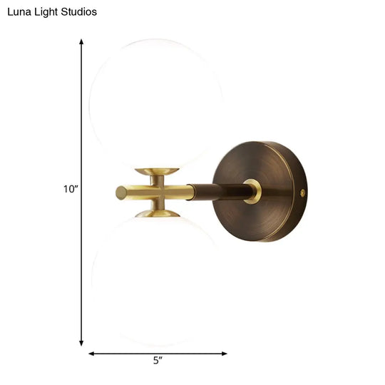 Modern Brass Led Wall Sconce Light - White Glass Mid Century Fixture (1/2 Bulbs)