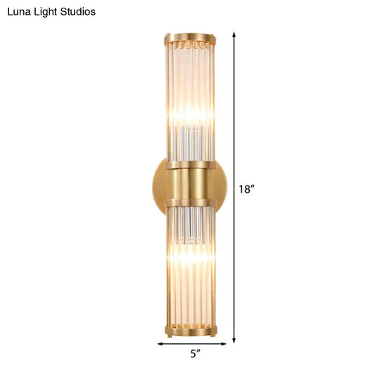 Modern Brass Linear Wall Lamp With Clear Crystal Sconce - 2 Lights Stylish Design