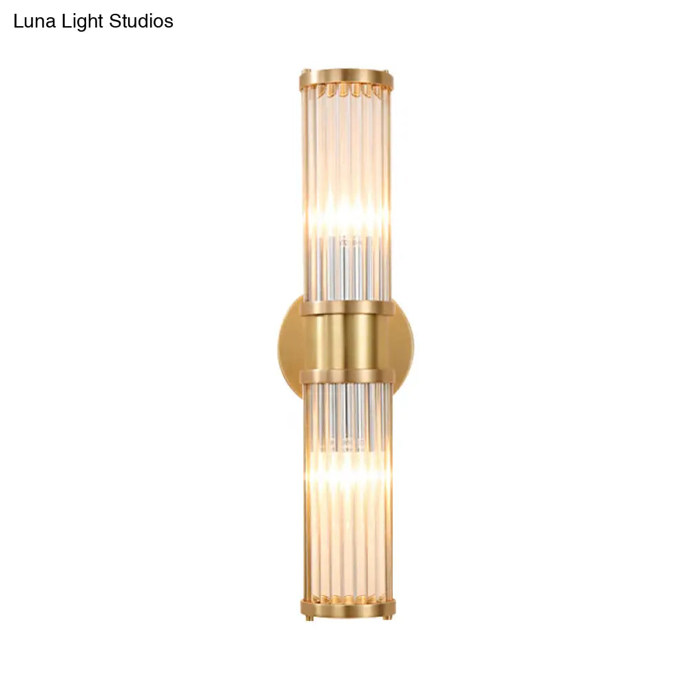Modern Brass Linear Wall Lamp With Clear Crystal Sconce - 2 Lights Stylish Design