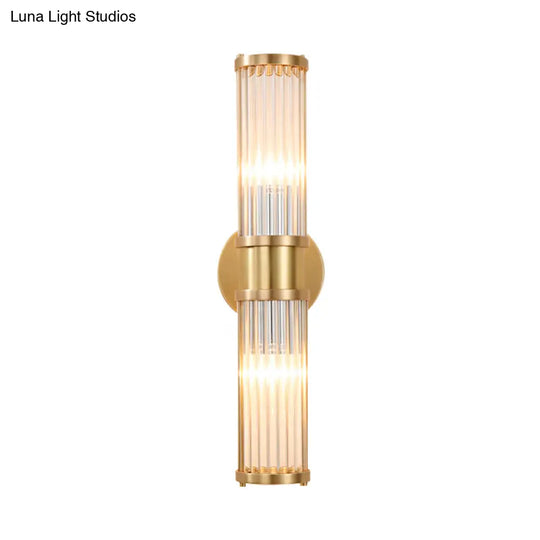 Modern Brass Linear Wall Lamp With Clear Crystal Sconce - 2 Lights Stylish Design
