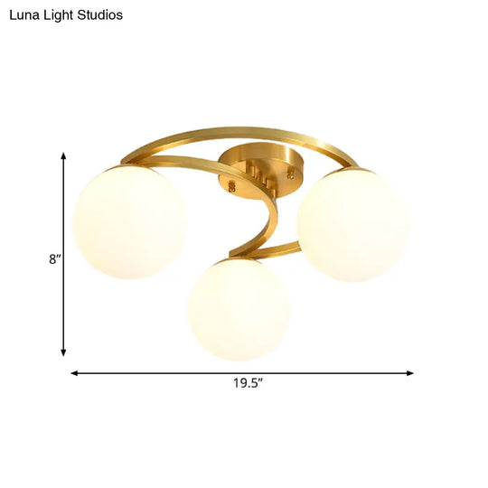 Modern Brass Milk Glass Flush Light With Crescent Canopy - 3/6 Head Close To Ceiling Lamp