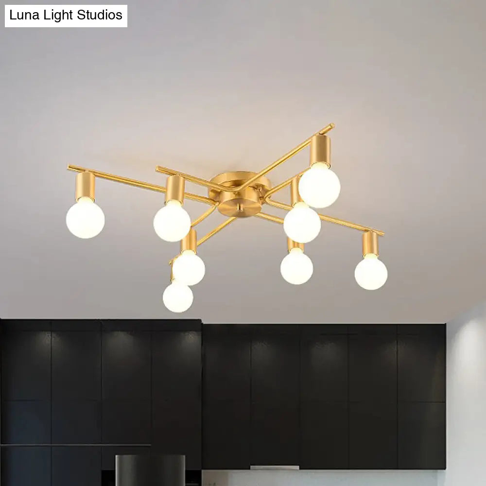 Modern Brass Molecular Flushmount Ceiling Lamp - 8-Bulb Cream Glass Flush Mount Light