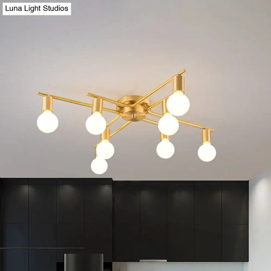Modern Brass Molecular Flushmount Ceiling Lamp - 8-Bulb Cream Glass Flush Mount Light