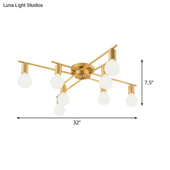 Modern Brass Molecular Flushmount Ceiling Lamp - 8-Bulb Cream Glass Flush Mount Light