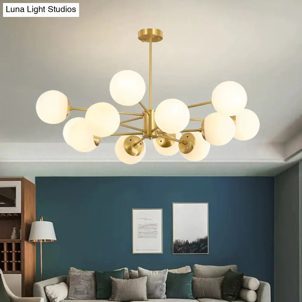 Modern Brass Radial Chandelier With Cream Glass Shade - Nordic Metal Suspension Lamp For Living Room