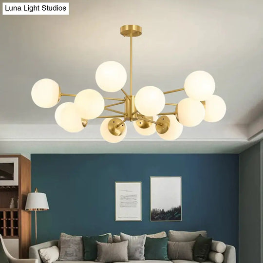 Modern Brass Radial Chandelier With Cream Glass Shade - Nordic Metal Suspension Lamp For Living Room