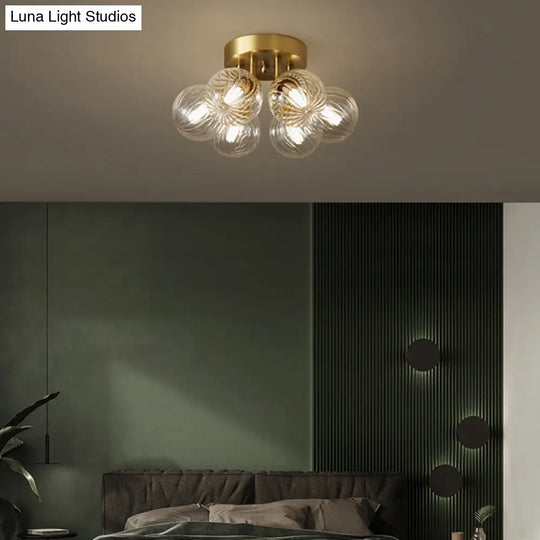 Modern Brass Semi-Flush Ceiling Light With Clear Twist Glass For Dining Room Lighting