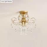 Modern Brass Semi Flush Mount Ceiling Light With Crystal Accent - Curve Arm Design 1/3 Lights