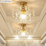 Modern Brass Semi Flush Mount Ceiling Light With Crystal Accent - Curve Arm Design 1/3 Lights