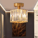 Modern Brass Semi Flush Mount Light With Crystal Shade - 1-Light Corridor Ceiling
