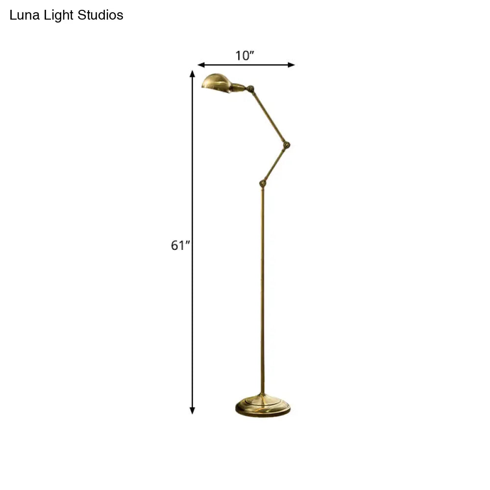 Modern Brass Stand Up Lamp - Sleek Multi-Joint Floor Reading Light With Metal Shade