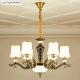 Modern Brass Tapered Chandelier With White Glass Pendant Lighting For Living Room