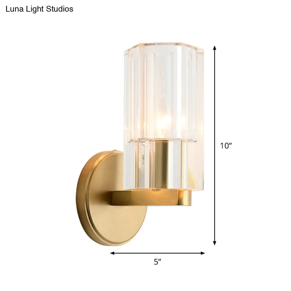 Modern Brass Wall Mounted Lamp With Crystal Shade - Elegant Bedside Lighting