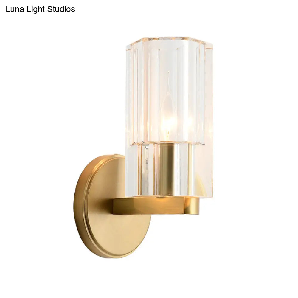 Modern Brass Wall Mounted Lamp With Crystal Shade - Elegant Bedside Lighting