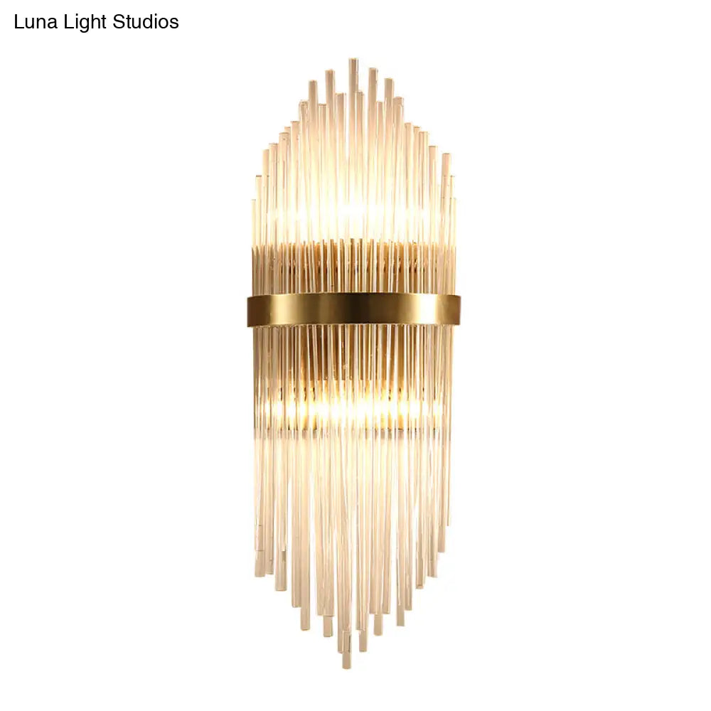 Modern Brass Wall Sconce Light With Fluted Glass Shade - 3-Light Bedroom 7/9.5 Width
