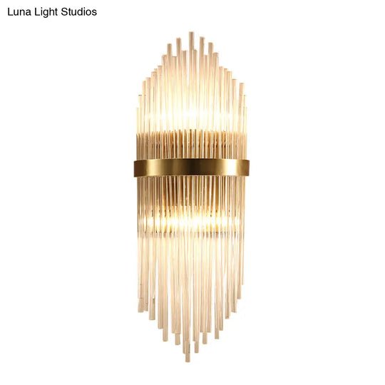 Modern Brass Wall Sconce Light With Fluted Glass Shade - 3-Light Bedroom 7/9.5 Width