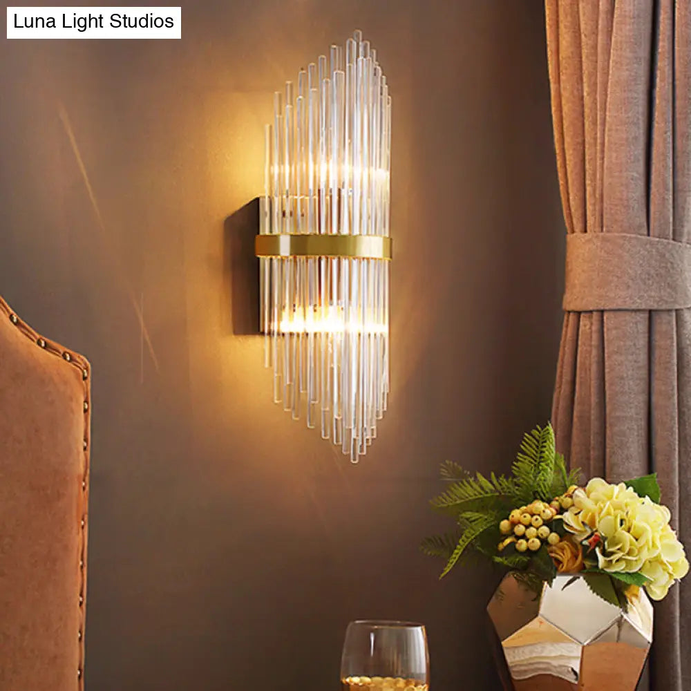 Modern Brass Wall Sconce Light With Fluted Glass Shade - 3-Light Bedroom 7/9.5 Width