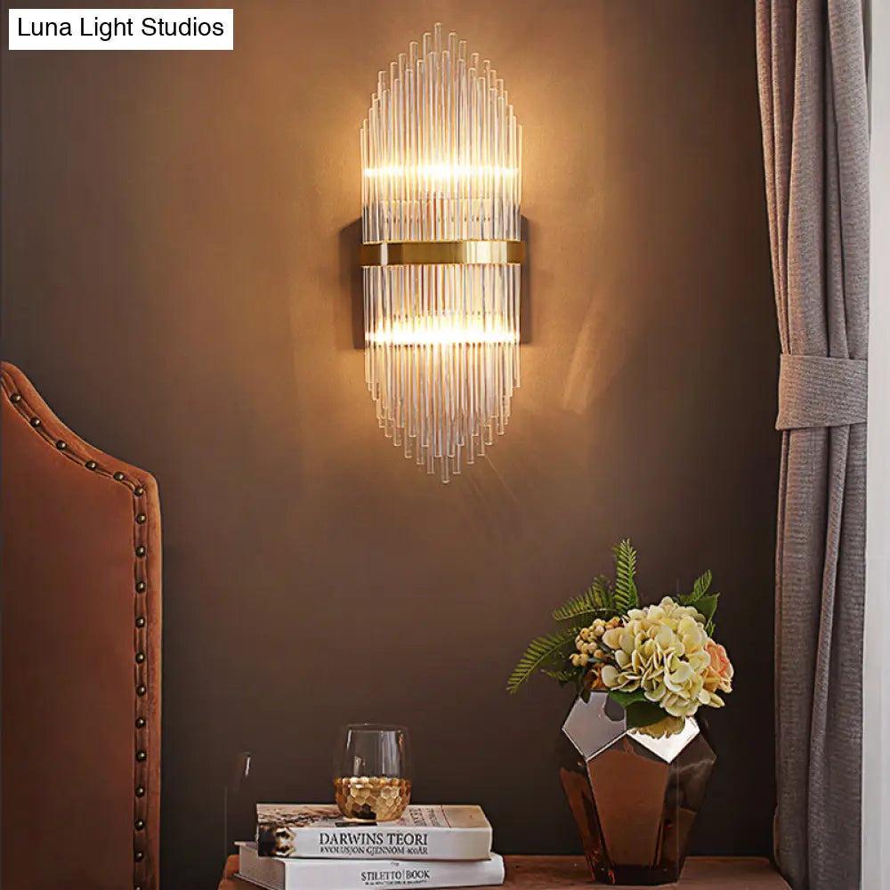 Modern Brass Wall Sconce Light With Fluted Glass Shade - 3-Light Bedroom 7/9.5 Width