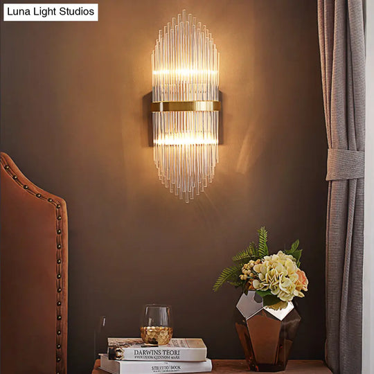 Modern Brass Wall Sconce Light With Fluted Glass Shade - 3-Light Bedroom 7/9.5 Width