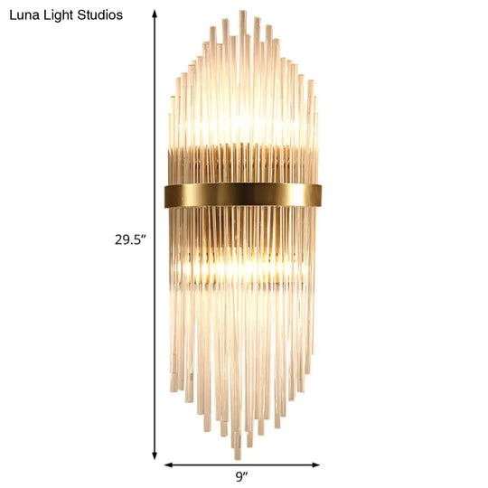 Modern Brass Wall Sconce Light With Fluted Glass Shade - 3-Light Bedroom 7/9.5 Width