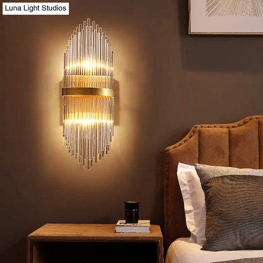Modern Brass Wall Sconce Light With Fluted Glass Shade - 3-Light Bedroom 7/9.5 Width