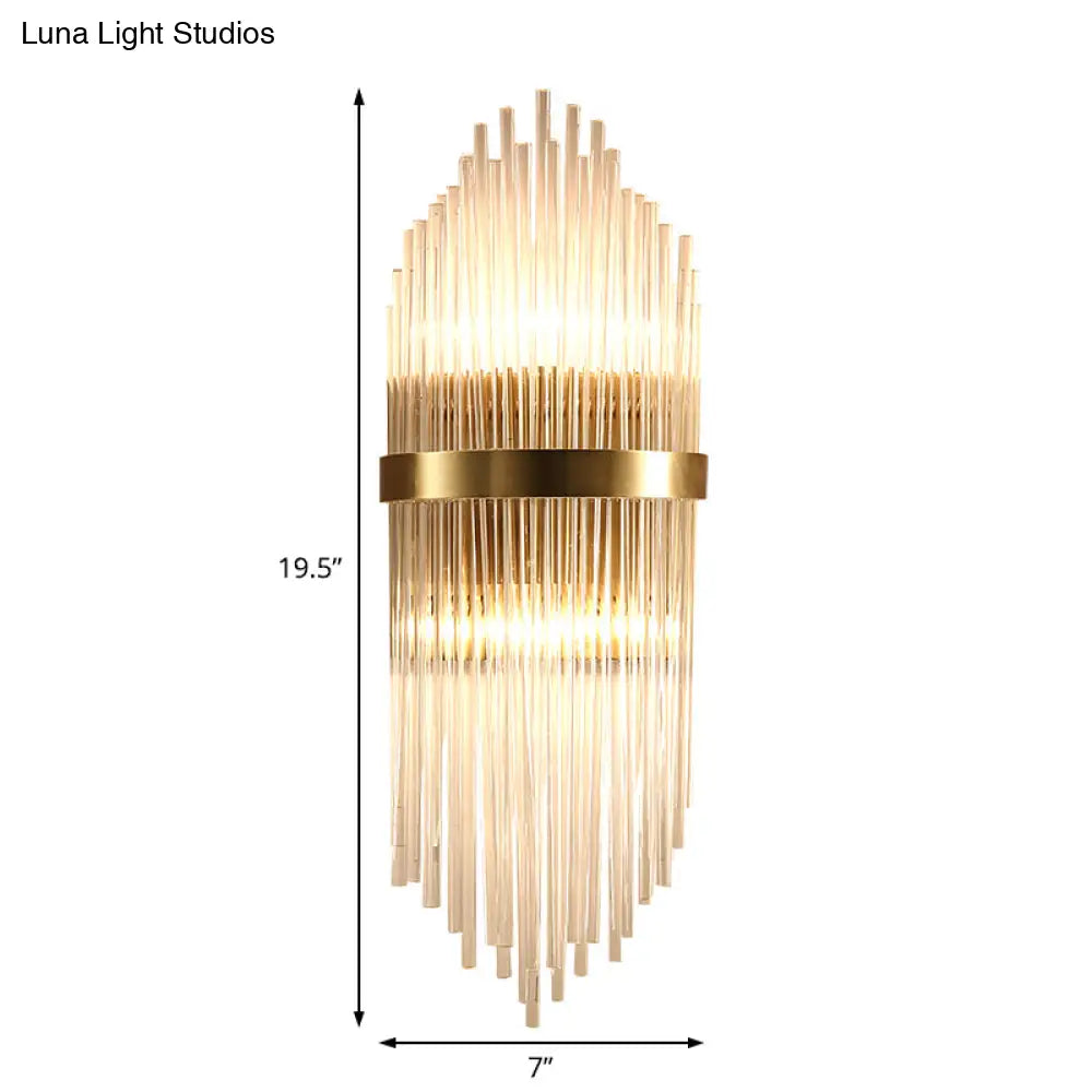 Modern Brass Wall Sconce Light With Fluted Glass Shade - 3-Light Bedroom 7/9.5 Width