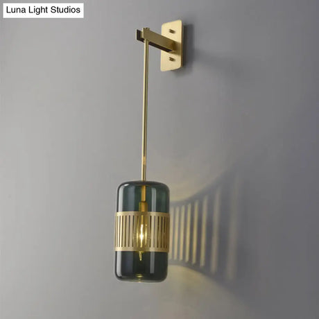 Modern Brass Wall Sconce Light With Glass Shade - Postmodern Cylindrical Fixture