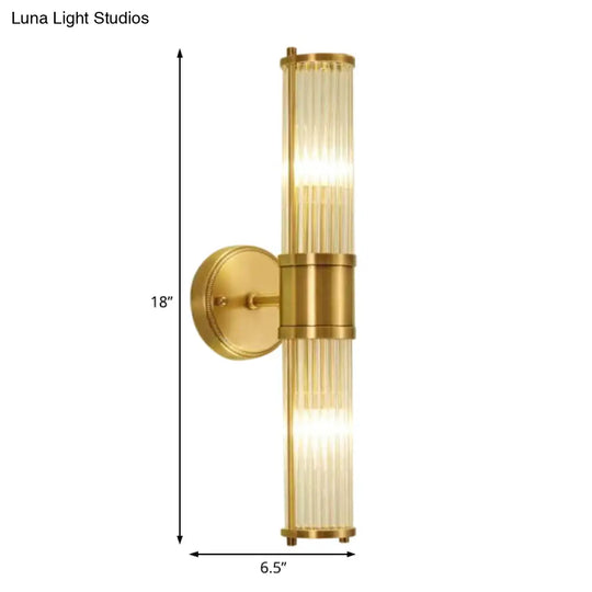 Modern Brass Wall Sconce With Crystal Cylinder Shade - Ideal For Hallways And Mount Lighting