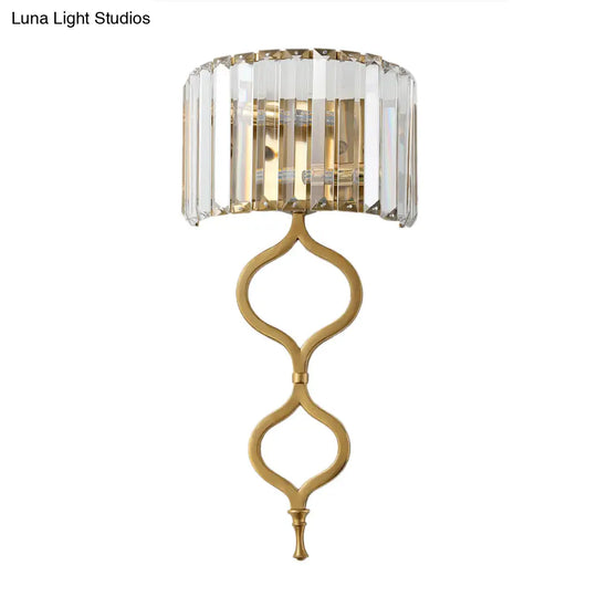 Modern Brass Wall Sconce With Crystal Rectangle Shade - 2 Lights