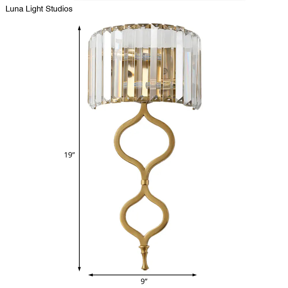 Modern Brass Wall Sconce With Crystal Rectangle Shade - 2 Lights