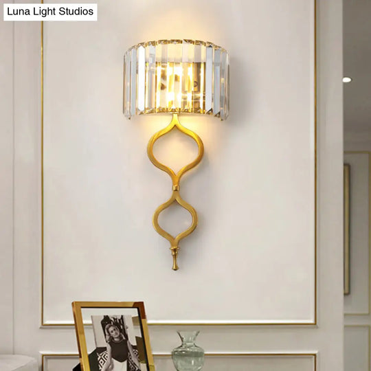 Modern Brass Wall Sconce With Crystal Rectangle Shade - 2 Lights