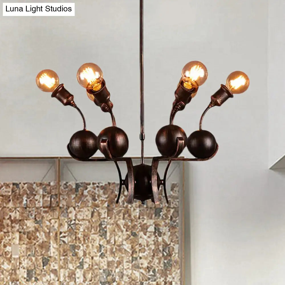Bronze Loft Style Chandelier With 6-Head Hanging Light - Metal Ball Accent