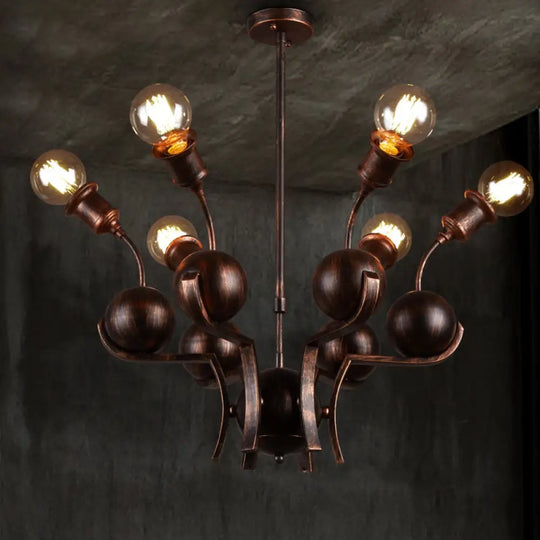 Modern Bronze Loft Style Chandelier With 6 Metal Ball Hanging Lights