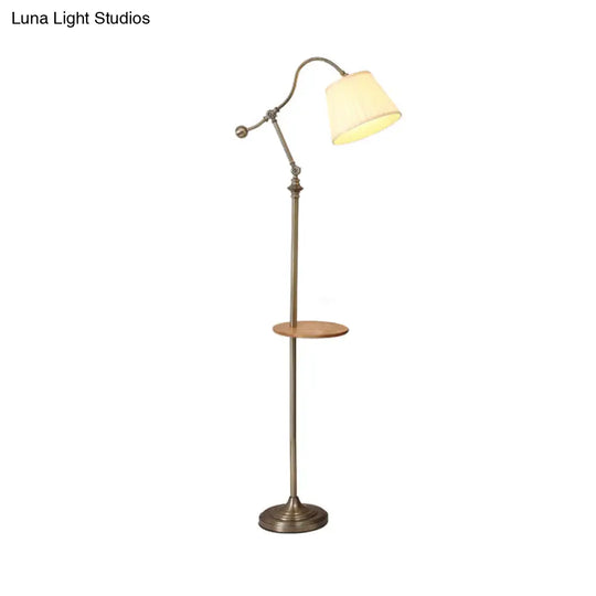 Modern Bronze Swing Arm Floor Lamp With Metallic Barrel Shade
