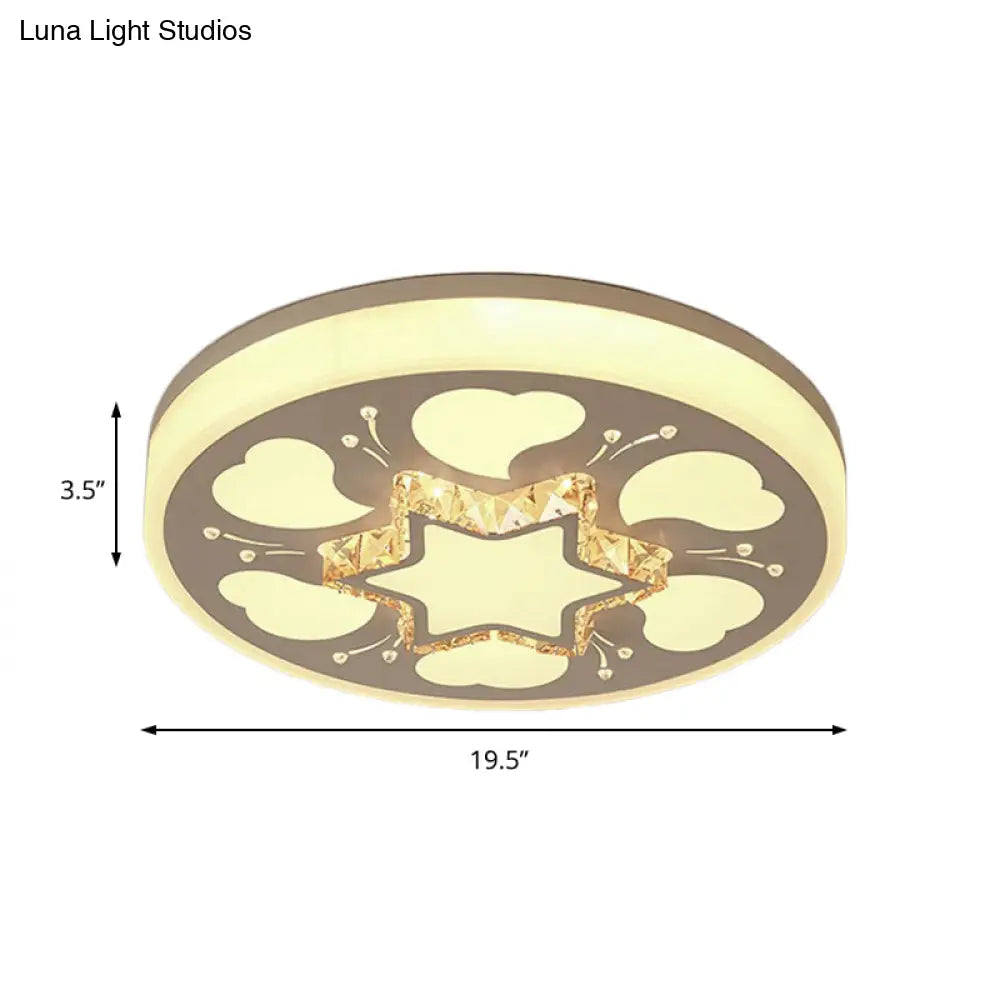 Modern Brown/White Circle Flush Ceiling Light With Led Acrylic & Crystal In White - 3 Color